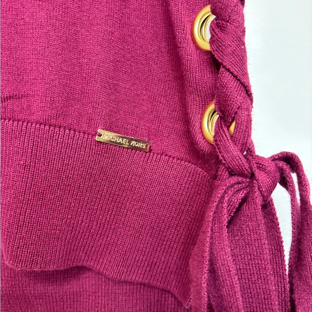 BN2 Michael Kors Women's Burgundy Sweater Side‎ Lace-Up Turtleneck - Picture 8 of 9